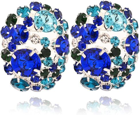 Colorful Rhinestone Clip On Earrings Dance Costume Jewelry Large Statement Earrings For Women Trendy Formal in Saudi Arabia