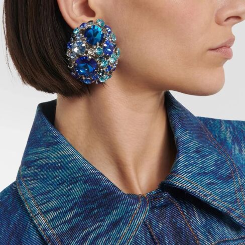 Colorful Rhinestone Clip On Earrings Dance Costume Jewelry Large Statement Earrings For Women Trendy Formal in Saudi Arabia