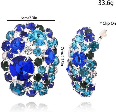 Colorful Rhinestone Clip On Earrings Dance Costume Jewelry Large Statement Earrings For Women Trendy Formal in Saudi Arabia