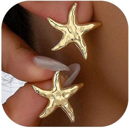 14K Gold Plated Starfish Earrings for Women Trendy, Boho Summer Beach Starfish Earring Gold Statement Hypoallergenic Studs Vacation Outfits Accessories Jewelry in Saudi Arabia