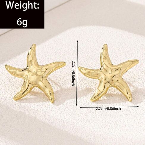 14K Gold Plated Starfish Earrings for Women Trendy, Boho Summer Beach Starfish Earring Gold Statement Hypoallergenic Studs Vacation Outfits Accessories Jewelry in Saudi Arabia
