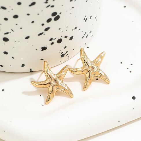14K Gold Plated Starfish Earrings for Women Trendy, Boho Summer Beach Starfish Earring Gold Statement Hypoallergenic Studs Vacation Outfits Accessories Jewelry in Saudi Arabia