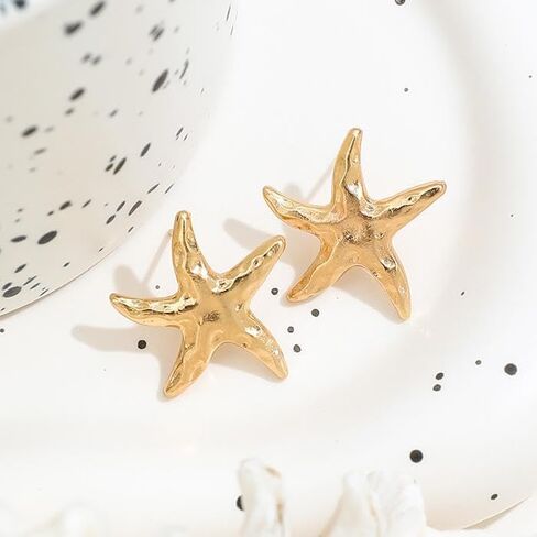 14K Gold Plated Starfish Earrings for Women Trendy, Boho Summer Beach Starfish Earring Gold Statement Hypoallergenic Studs Vacation Outfits Accessories Jewelry in Saudi Arabia