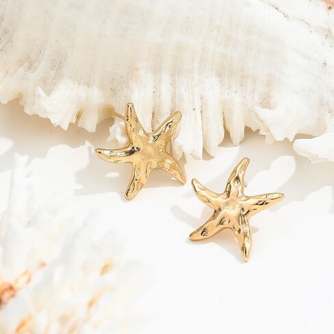 14K Gold Plated Starfish Earrings for Women Trendy, Boho Summer Beach Starfish Earring Gold Statement Hypoallergenic Studs Vacation Outfits Accessories Jewelry in Saudi Arabia