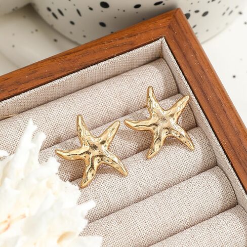 14K Gold Plated Starfish Earrings for Women Trendy, Boho Summer Beach Starfish Earring Gold Statement Hypoallergenic Studs Vacation Outfits Accessories Jewelry in Saudi Arabia