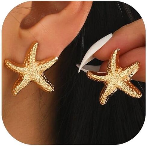 14K Gold Plated Starfish Earrings for Women Trendy, Boho Summer Beach Starfish Earring Gold Statement Hypoallergenic Studs Vacation Outfits Accessories Jewelry in Saudi Arabia