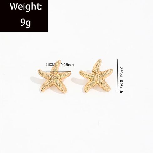 14K Gold Plated Starfish Earrings for Women Trendy, Boho Summer Beach Starfish Earring Gold Statement Hypoallergenic Studs Vacation Outfits Accessories Jewelry in Saudi Arabia