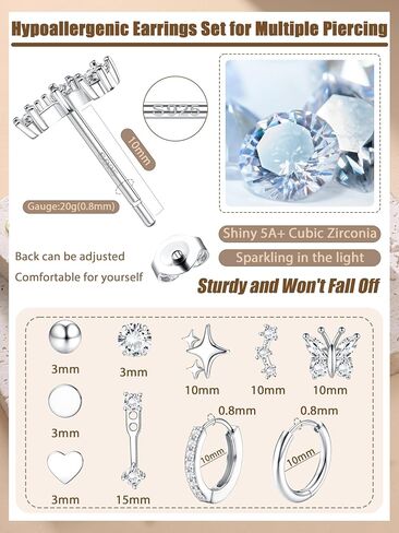 الأقراط الفضية الفضية Thunaraz للنساء لأقراط Hypoallergenic لعدة ثقب مميت الذهب 14K مطلي بالقرار الطوق مجموعات حلق الفضة الصغيرة مجوهرات ثقب المجوهرات in Saudi Arabia