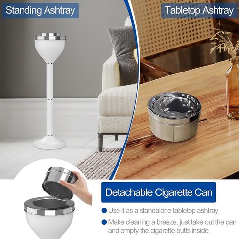 RELIANCER Floor Standing Ashtray w/Lid,Adjustable 16" - 31.5" Cigarette Ash Tray,Outdoor Stainless Steel Cigar Container Ash Holder w/Weighted Base,Cigarette Butt Receptacle Disposal for Home Garden in Saudi Arabia