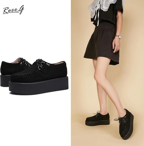 RoseG Women's Handmade Suede Lace Up Flat Platform Creepers Shoe in Saudi Arabia