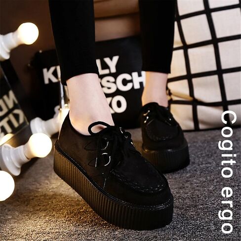 RoseG Women's Handmade Suede Lace Up Flat Platform Creepers Shoe in Saudi Arabia