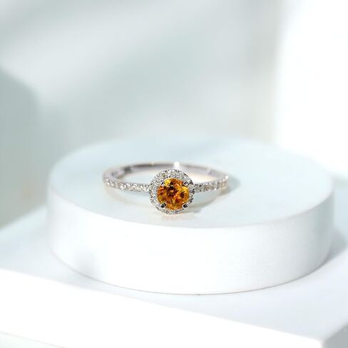 Natural Citrine Engagement Ring, Citrine Engagement Ring with Moissanite Halo, Yellow Citrine Engagement Ring, November Birthstone Ring, 14K Solid Gold in Kuwait