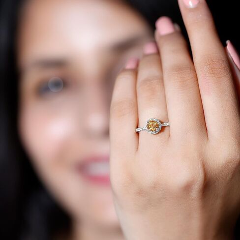 Natural Citrine Engagement Ring, Citrine Engagement Ring with Moissanite Halo, Yellow Citrine Engagement Ring, November Birthstone Ring, 14K Solid Gold in Kuwait