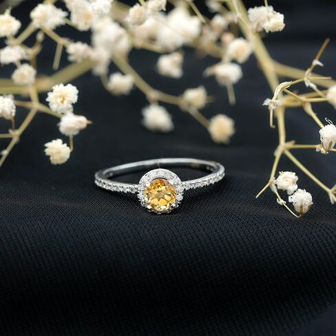 Natural Citrine Engagement Ring, Citrine Engagement Ring with Moissanite Halo, Yellow Citrine Engagement Ring, November Birthstone Ring, 14K Solid Gold in Kuwait