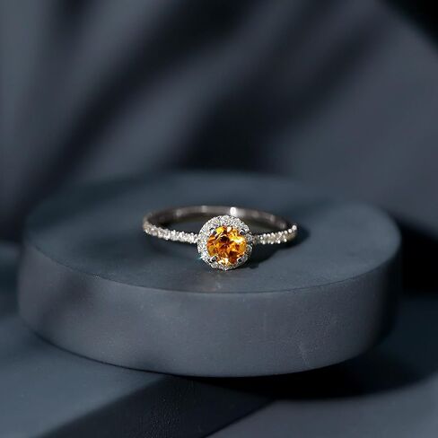 Natural Citrine Engagement Ring, Citrine Engagement Ring with Moissanite Halo, Yellow Citrine Engagement Ring, November Birthstone Ring, 14K Solid Gold in Kuwait