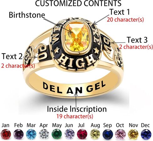 Ccjcinata Customized Sterling Silver high school ladies class rings for girls Collection Fully Personalized for women personalized Christmas Gifts Christmas present for daughter in Kuwait