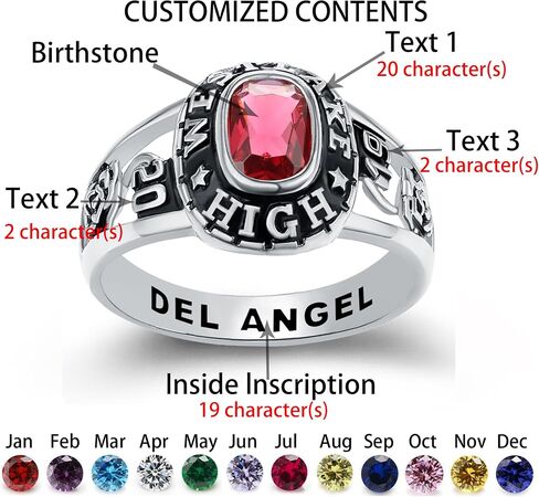 Ccjcinata Customized Sterling Silver high school ladies class rings for girls Collection Fully Personalized for women personalized Christmas Gifts Christmas present for daughter in Saudi Arabia