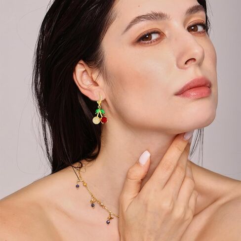 WCRAZYE Red Cherry Fruit Necklace Earring Sets for Women Cute Sweet Gold Plated Dainty Cherry Fashion Necklace in Saudi Arabia