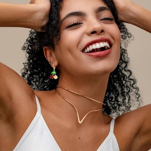 WCRAZYE Red Cherry Fruit Necklace Earring Sets for Women Cute Sweet Gold Plated Dainty Cherry Fashion Necklace in Saudi Arabia
