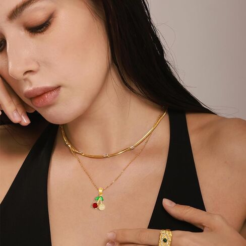 WCRAZYE Red Cherry Fruit Necklace Earring Sets for Women Cute Sweet Gold Plated Dainty Cherry Fashion Necklace in Saudi Arabia