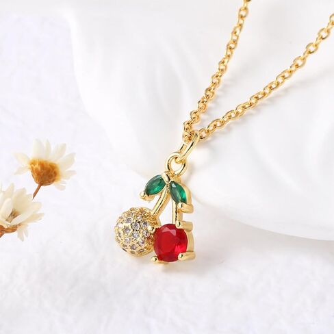 WCRAZYE Red Cherry Fruit Necklace Earring Sets for Women Cute Sweet Gold Plated Dainty Cherry Fashion Necklace in Saudi Arabia