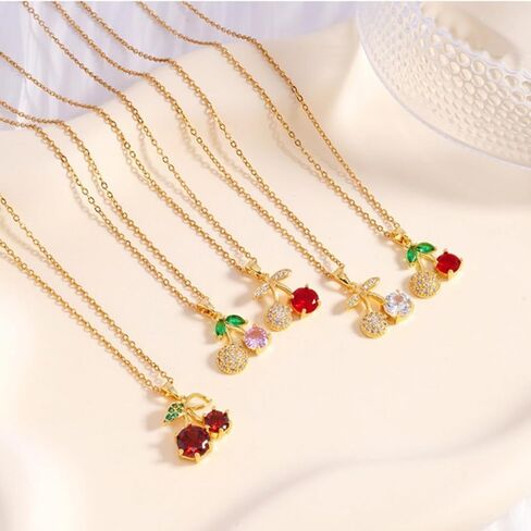 WCRAZYE Red Cherry Fruit Necklace Earring Sets for Women Cute Sweet Gold Plated Dainty Cherry Fashion Necklace in Saudi Arabia