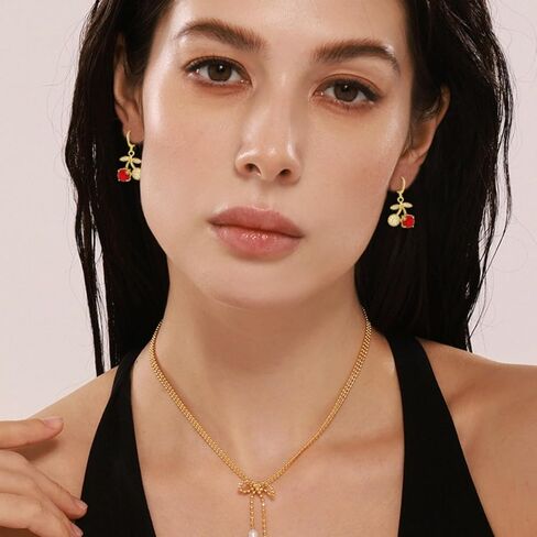 WCRAZYE Red Cherry Fruit Necklace Earring Sets for Women Cute Sweet Gold Plated Dainty Cherry Fashion Necklace in Kuwait