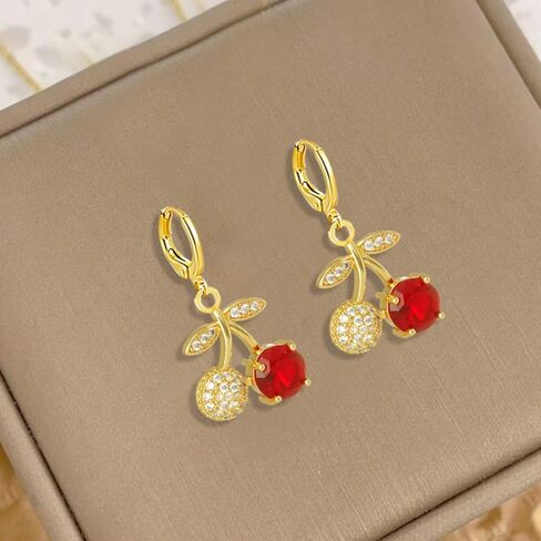 WCRAZYE Red Cherry Fruit Necklace Earring Sets for Women Cute Sweet Gold Plated Dainty Cherry Fashion Necklace in Kuwait