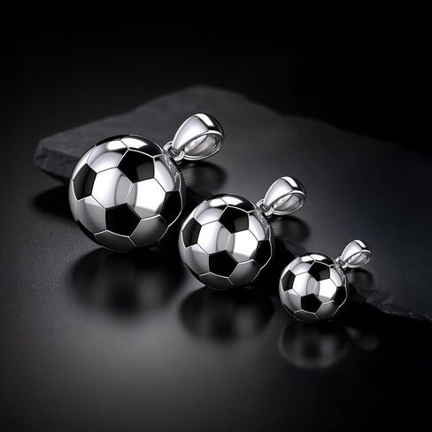 US Jewels Men's 925 Sterling Silver 18.5mm 3D Large Soccer Ball Football Pendant Necklace, 22in to 26in in Saudi Arabia