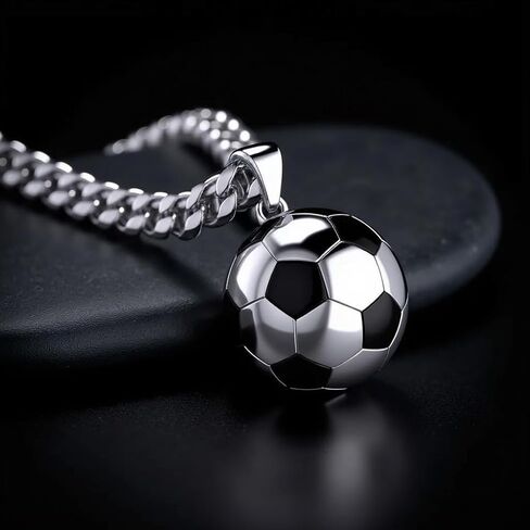 US Jewels Men's 925 Sterling Silver 18.5mm 3D Large Soccer Ball Football Pendant Necklace, 22in to 26in in Saudi Arabia