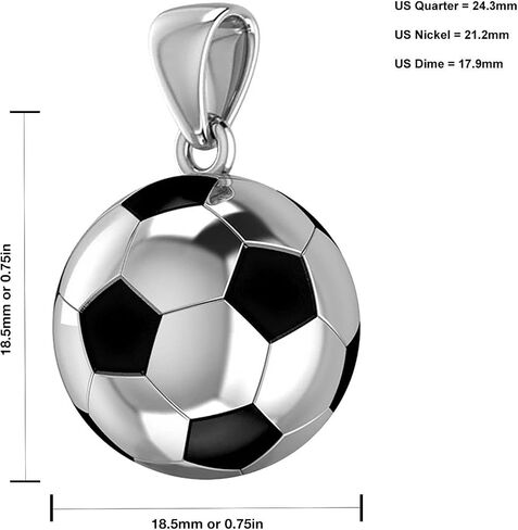 US Jewels Men's 925 Sterling Silver 18.5mm 3D Large Soccer Ball Football Pendant Necklace, 22in to 26in in Saudi Arabia