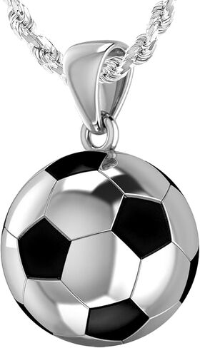 US Jewels Men's 925 Sterling Silver 18.5mm 3D Large Soccer Ball Football Pendant Necklace, 22in to 26in in Saudi Arabia