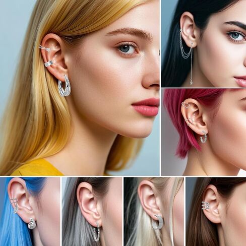 34 PCS مجموعة المجوهرات الفضية للنساء الأساور ذات الطبقات التي تتدلى أقراط أقراط قابلة للتكديس مجموعة من القلفة القابلة للتعديل في عيد الحب الذكرى السنوية in Kuwait