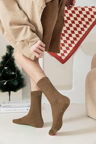 Gilbin Mens Winter Cozy Thick Warm Fuzzy Plush Anti-Slip Grip Hospital Floor Socks 6-Pack in Saudi Arabia