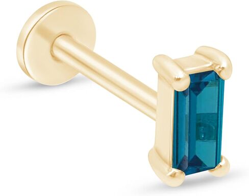 14k Solid Gold Baguette Cut Emerald Ruby Gemstone CZ Solitaire Stud Earrings Piercing Internally Threaded Cartilage Tragus Helix Conch Stud Screw On Flat Back Piercing Jewelry for Women Men Girls VVS1 in Saudi Arabia