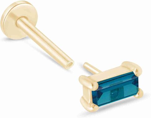 14k Solid Gold Baguette Cut Emerald Ruby Gemstone CZ Solitaire Stud Earrings Piercing Internally Threaded Cartilage Tragus Helix Conch Stud Screw On Flat Back Piercing Jewelry for Women Men Girls VVS1 in Saudi Arabia