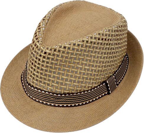 OhMill Mens Straw Fedora Hats Women Mens Trilby Hat Summer Beach Cap Panama Fedora Hats Men Derby Hat,Mesh,56-58cm in Saudi Arabia