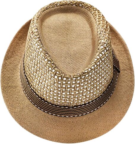 OhMill Mens Straw Fedora Hats Women Mens Trilby Hat Summer Beach Cap Panama Fedora Hats Men Derby Hat,Mesh,56-58cm in Saudi Arabia