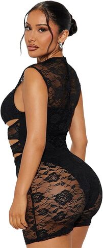 Lace Rompers for Women Sleeveless Short Jumpsuits Hollow Out Mesh See Through Bodysuit Club Tank Top 2025 in Saudi Arabia
