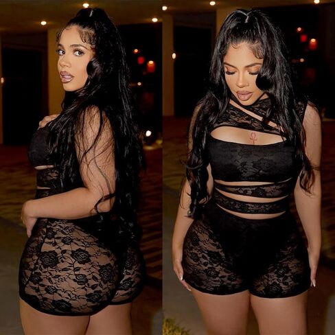 Lace Rompers for Women Sleeveless Short Jumpsuits Hollow Out Mesh See Through Bodysuit Club Tank Top 2025 in Saudi Arabia