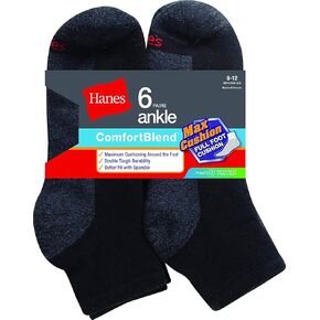 Hanes Mens ComfortBlend Max Cushion Ankle Socks (Sneaker & Shoe: 6-12 / Socks: 10-13, Black)