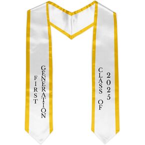 First Generation Graduation Stole 72'' Class of 2025 Graduation Sash for Graduation Gift (White&Gold)