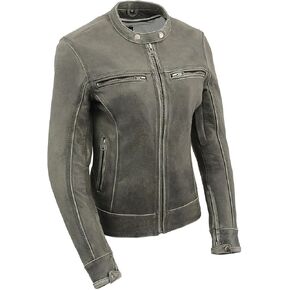 Milwaukee Leather MLL2550 Women's Scooter Distressed Grey Leather Motorcycle Riding Vented Jacket - 3X-Large