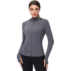 COZZIPLUS Womens UPF 50+ Sun Protection Zip Up Athletic Jacket Long Sleeve Lightweight Jacket Outdoor Performance (Grey,S)