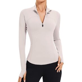 AKEWEI Womens Long Sleeve Workout Tops Quarter Zip Pullover Quick Dry Crop Athletic Slim Fit Yoga Shirts in Kuwait
