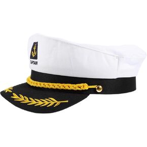 Marine Admiral Nautical Sailor Captain Costume Hat - White - Travel-Friendly Captains Hat for Lake - Yacht - Boat - and Outdoor Adventures - Unisex Pilot Captain Hat for Parties and