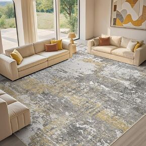 Area Rug Living Room - 9X12 Abstract Washable Large Soft Foldable Non Slip Rug Neutral Modern Low Pile Carpet for Bedroom Nursery Dining Room Farmhouse Home Office Indoor - Brown