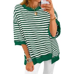 BTFBM Women Oversized Striped T Shirts Short Sleeve Summer Tops Casual Loose Crewneck High Low Hem Color Block Y2k Tees