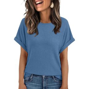 AUTOMET Womens Summer Tops Short Sleeve T-Shirts Business Casual Fashion Clothes 2025 Waffle Blouses Loose Fit Outfits