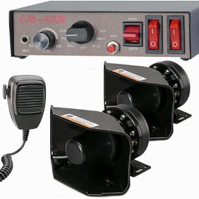 BooYu 12V 400W 9 Tones Police Warning Emergency Siren PA System [180° Design Speaker][125-135dB][Handheld Microphone][2 x 10A Switches] for Firefighter Ambulance Vehicles Truck SUV ATV UTV